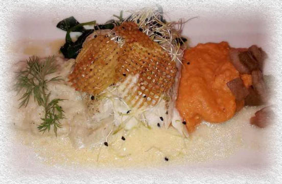 skrei, la purée de fenouil et de patate douce