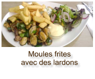 Moules frites avec des lardons