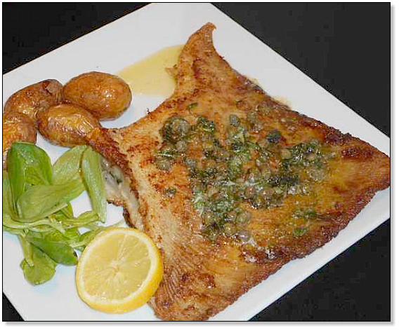 aile de raie frite au beurre de câpre