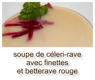 soupe de céleri-rave avec finettes et betterave rouge