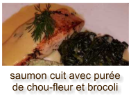 saumon cuit avec purée de chou-fleur et brocoli