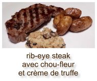 rib-eye steak avec chou-fleur et crème de truffe