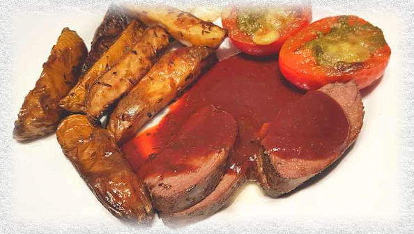 Steak d'agneau mijoté avec sauce miel-thym