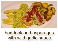 haddock and asparagus with wild garlic sauce