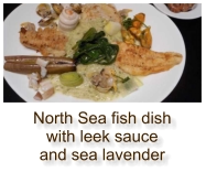 North Sea fish dish with leek sauce and sea lavender