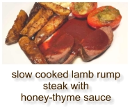 slow cooked lamb rump steak with honey-thyme sauce