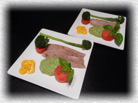 matties herring with watermelon and broccolini