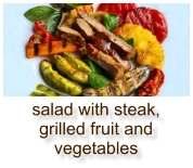 salad with steak, grilled fruit and vegetables