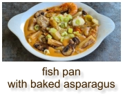 fish pan with baked asparagus