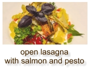open lasagna with salmon and pesto