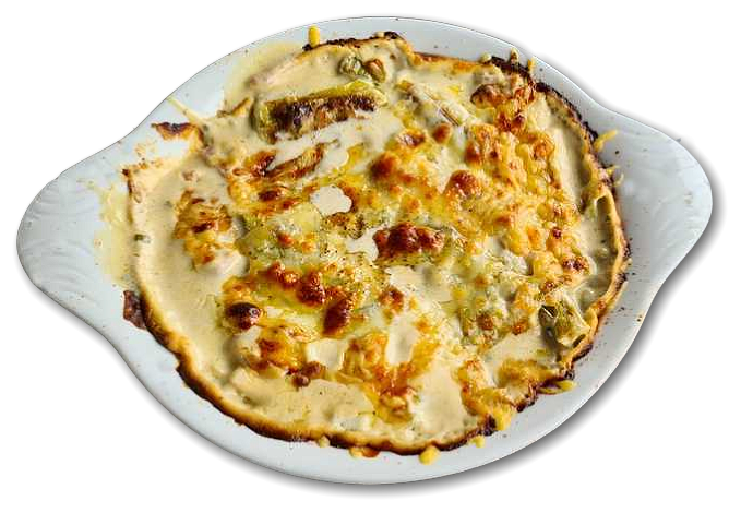 ovenpannetje met ham, prei en kaas