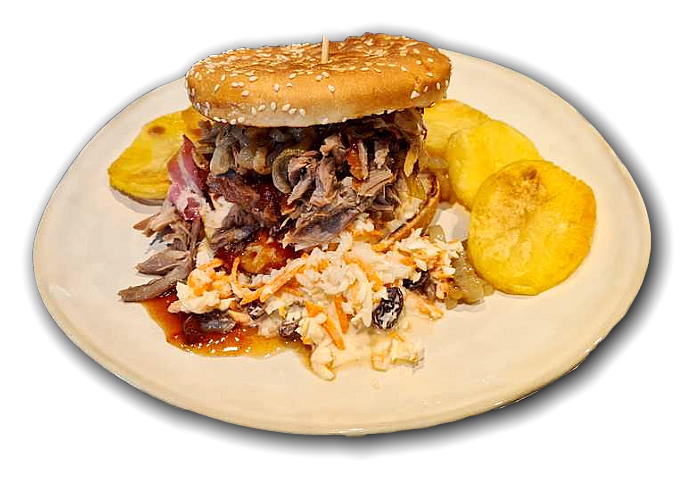 pulled duck burger met tomatenconfituur en koolsla