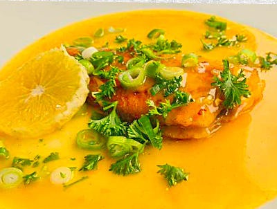 tongschar in sinaasappelsaus