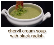 chervil cream soup with black radish