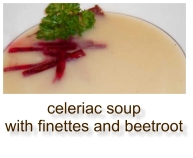 celeriac soup with finettes and beetroot
