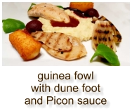 guinea fowl with dune foot and Picon sauce