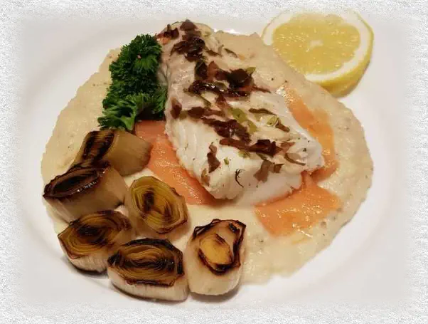 cod fillet with Jerusalem artichoke muslin