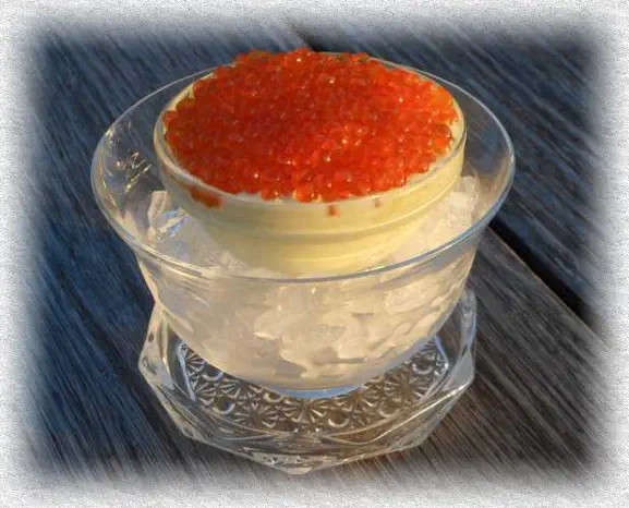 cucumber mousse with salmon eggs