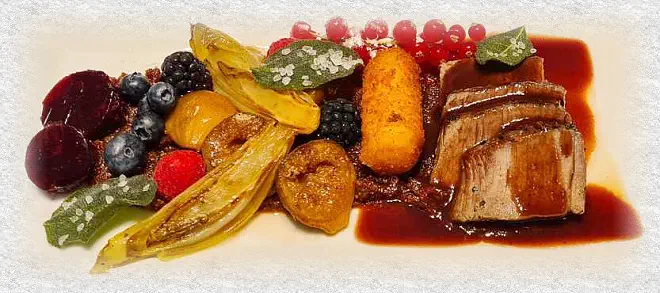 deer with autumn fruit and port sauce