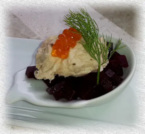 trout mousse with marinated beetroot