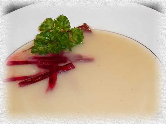 celeriac soup with finettes and beetroot