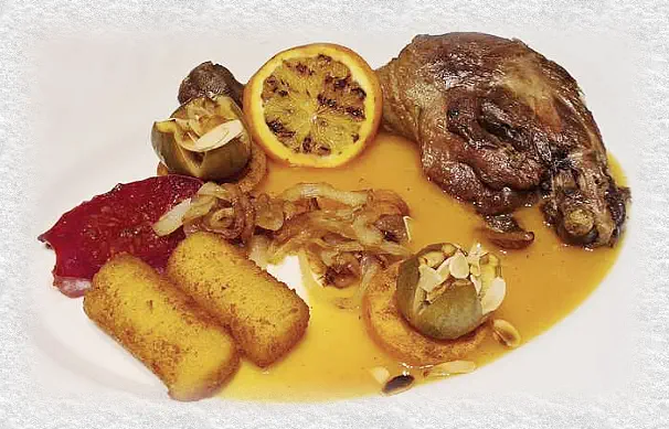 duck leg confit with cactus figs sauce