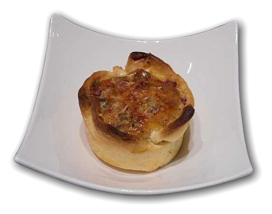 miniquiche with chestnuts and smoked bacon