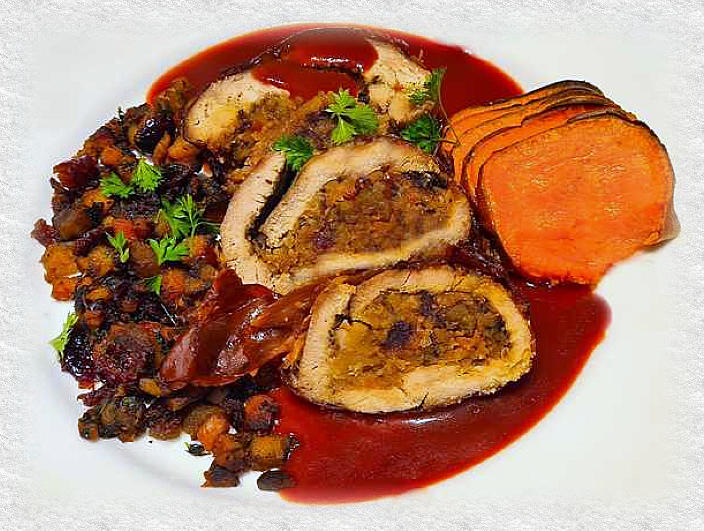 gevulde fazantfilet met rode biet-portosaus