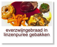 everzwijngebraad in linzenpuree gebakken