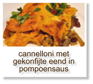 cannelloni met gekonfijte eend in pompoensaus
