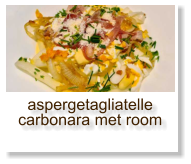 aspergetagliatelle carbonara met room