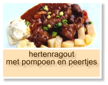 hertenragout met pompoen en peertjes