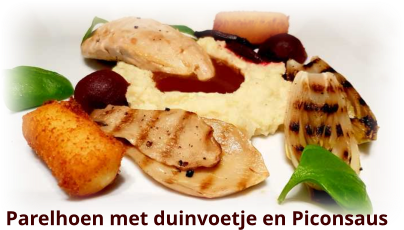 Parelhoen met duinvoetje en Piconsaus