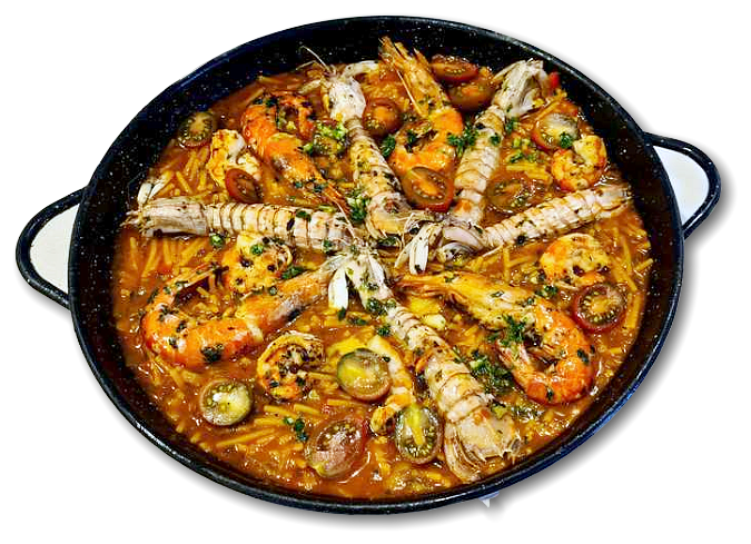fideuá con galeras y gambones