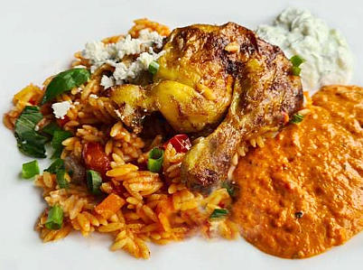 orzo met kip en crème van paprika